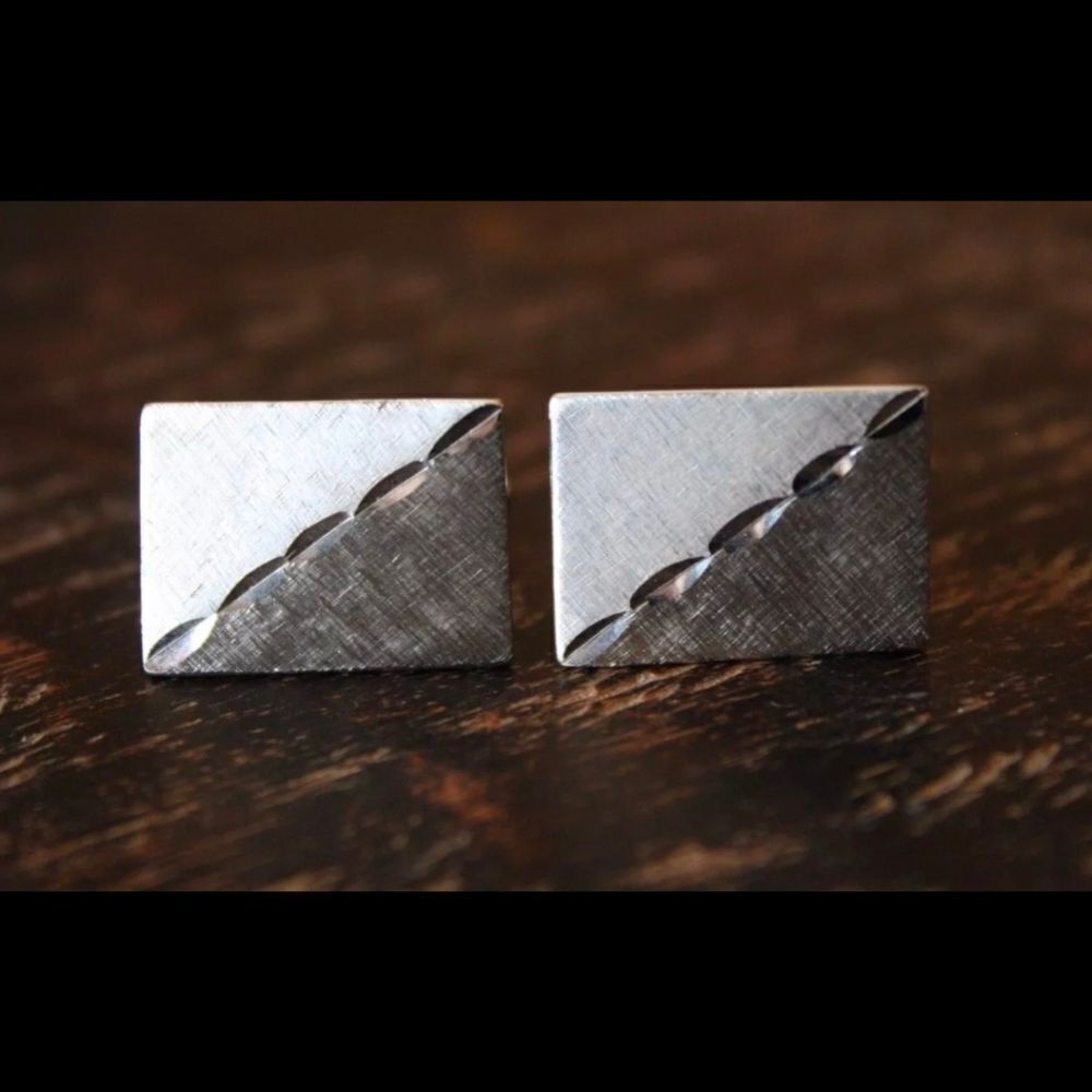 Vtg 925 Sterling Silver ANSON Diamond Cut Center Design Unique Cufflinks 10g